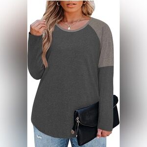 Gray Raglan Sleeve Color Block Sweatshirt